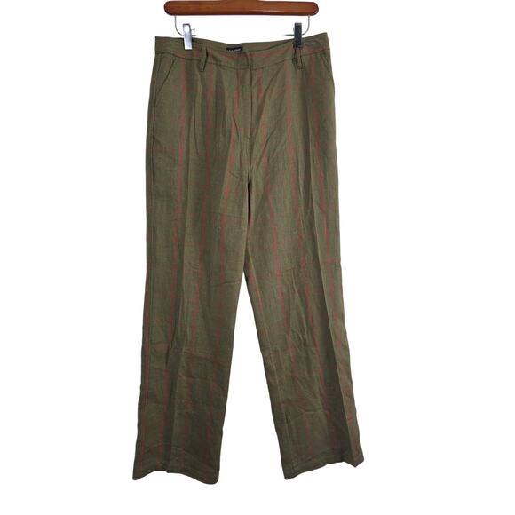 J. Peterman Cottage Core Pants 10 Womens Green Red Striped Preppy 100% Cotton - Picture 1 of 8
